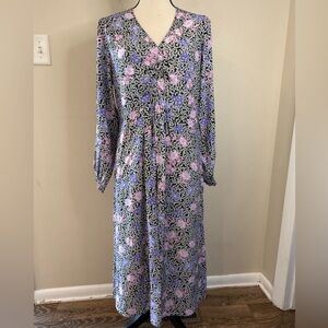 Loft cottage floral maxi dress purple black pink SZ 8P